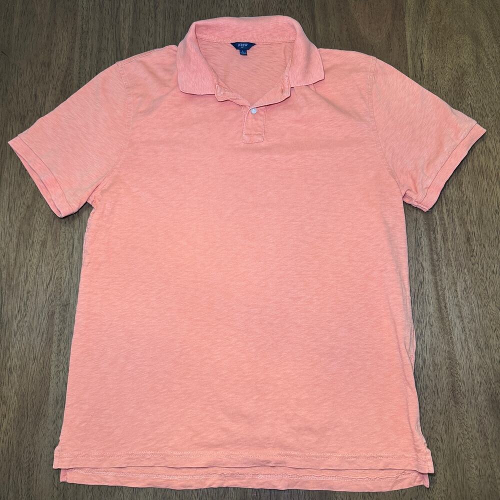 J Crew Mens L Orange Slub Cotton Polo Shirt Short Sleeve Preppy Coastal